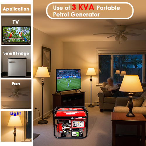 3 KVA Portable Petrol Generator with Self Start & LPG Compatibility - HP-3500E